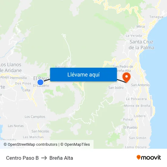 Centro Paso B to Breña Alta map