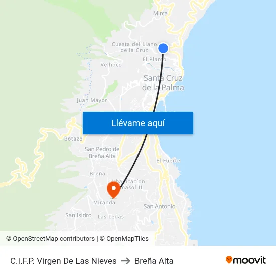 C.I.F.P. Virgen De Las Nieves to Breña Alta map