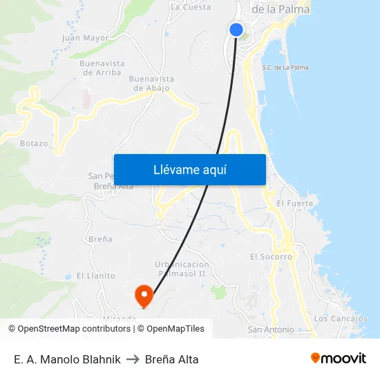 E. A. Manolo Blahnik to Breña Alta map