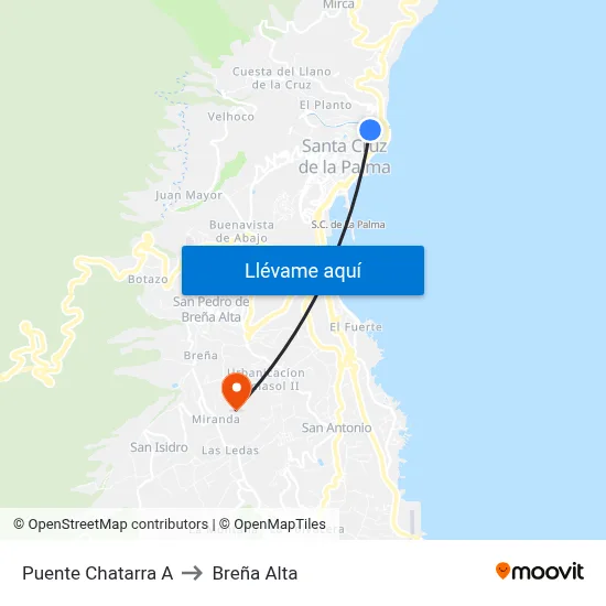 Puente Chatarra A to Breña Alta map