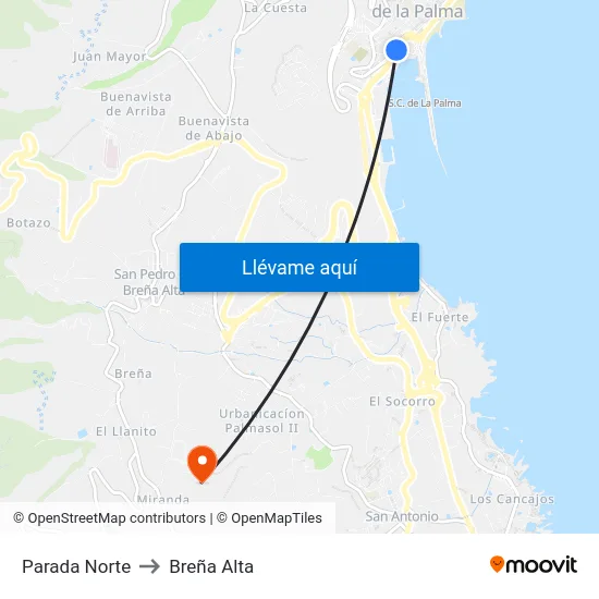 Parada Norte to Breña Alta map