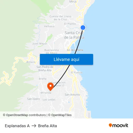 Explanadas A to Breña Alta map