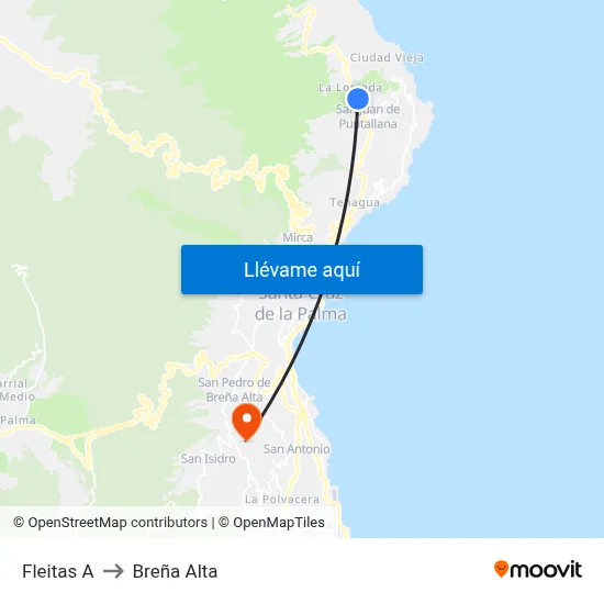 Fleitas A to Breña Alta map