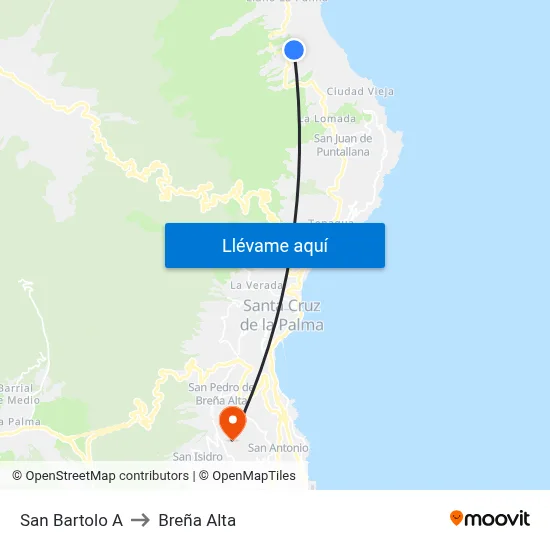 San Bartolo A to Breña Alta map