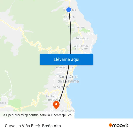 Curva La Viña B to Breña Alta map