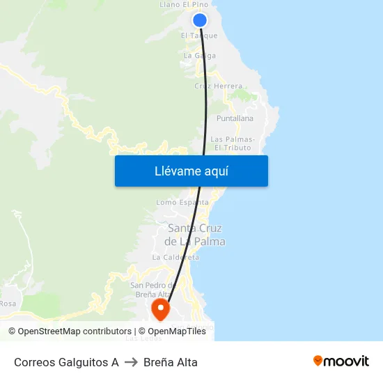 Correos Galguitos A to Breña Alta map