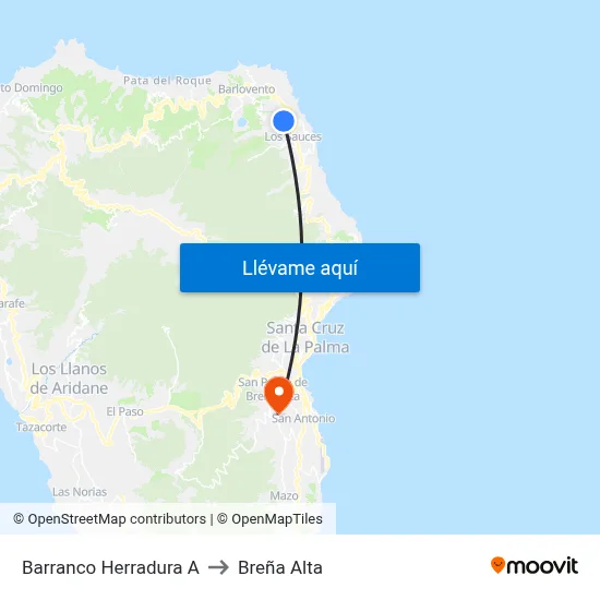 Barranco Herradura A to Breña Alta map