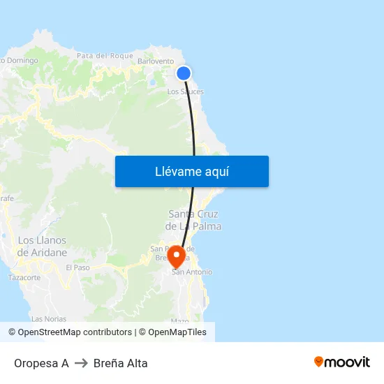 Oropesa A to Breña Alta map