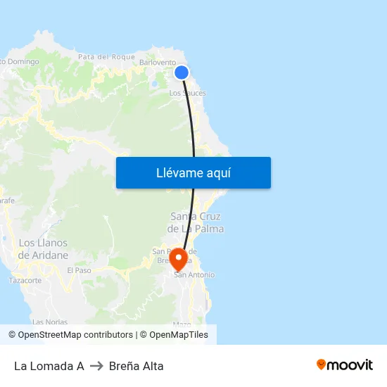 La Lomada A to Breña Alta map