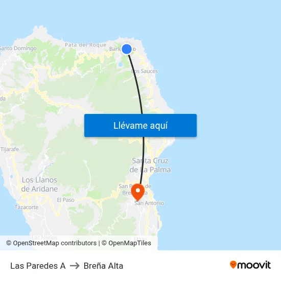 Las Paredes A to Breña Alta map