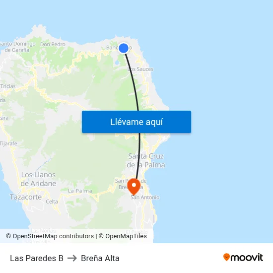 Las Paredes B to Breña Alta map