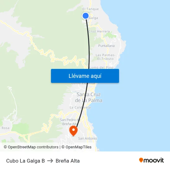 Cubo La Galga B to Breña Alta map
