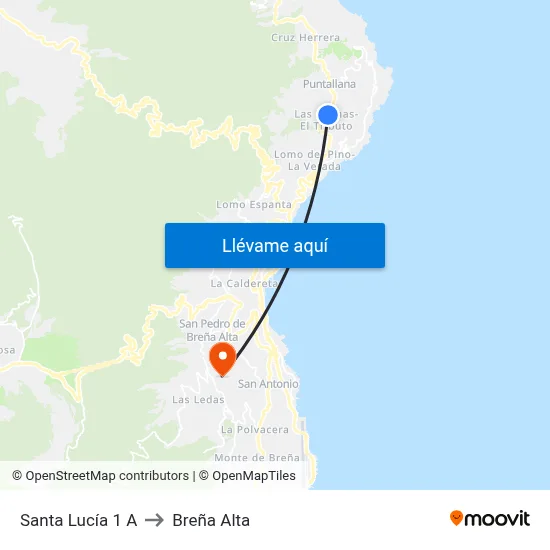Santa Lucía 1 A to Breña Alta map