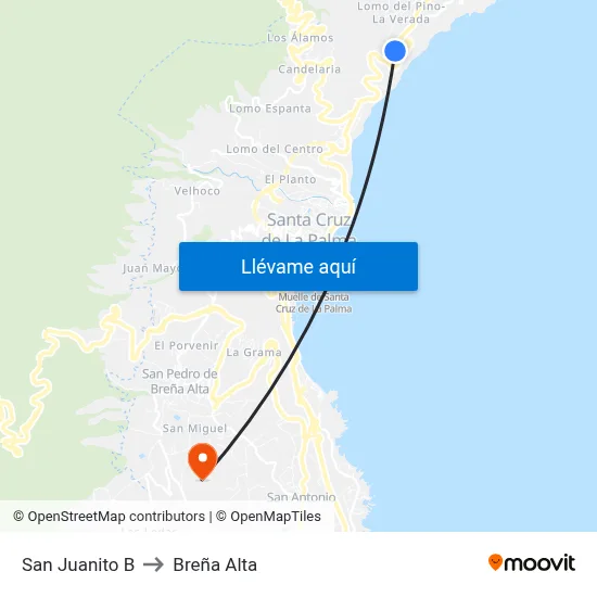 San Juanito B to Breña Alta map