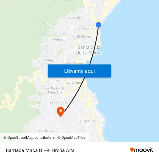 Barriada Mirca B to Breña Alta map