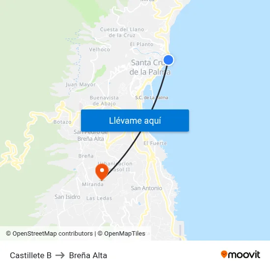 Castillete B to Breña Alta map