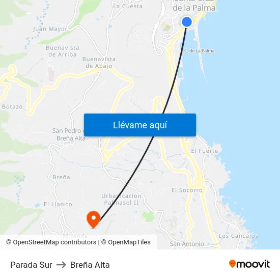 Parada Sur to Breña Alta map