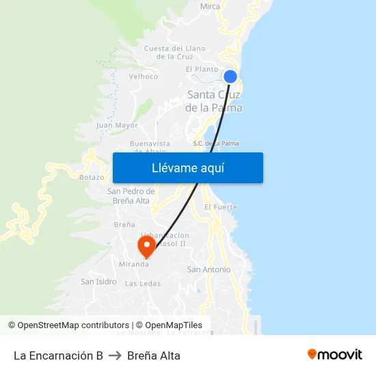 La Encarnación B to Breña Alta map