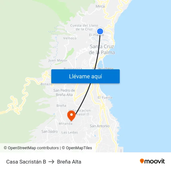 Casa Sacristán B to Breña Alta map