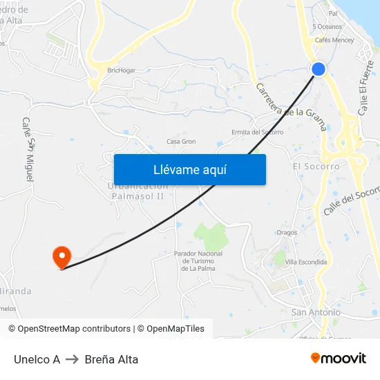 Unelco A to Breña Alta map