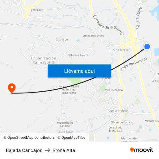 Bajada Cancajos to Breña Alta map