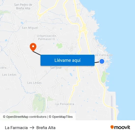 La Farmacia to Breña Alta map