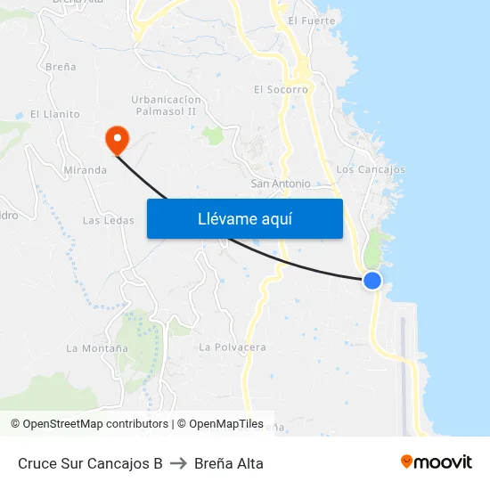 Cruce Sur Cancajos B to Breña Alta map