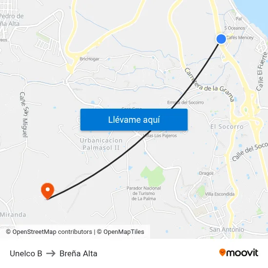 Unelco B to Breña Alta map