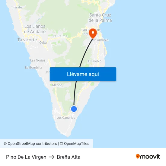 Pino De La Virgen to Breña Alta map