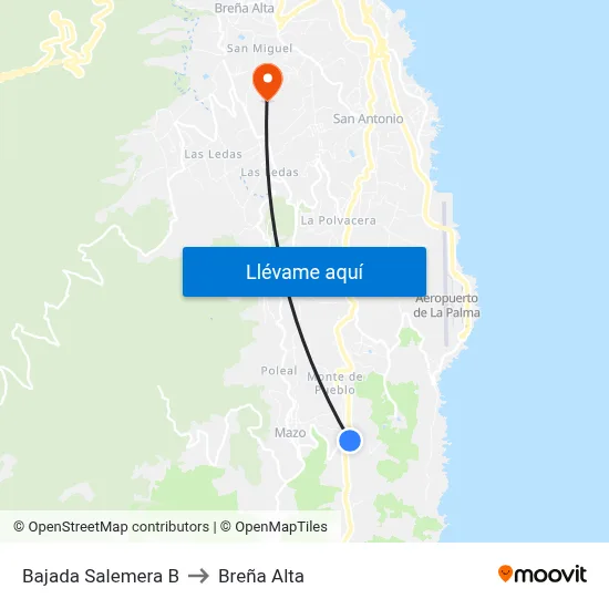 Bajada Salemera B to Breña Alta map