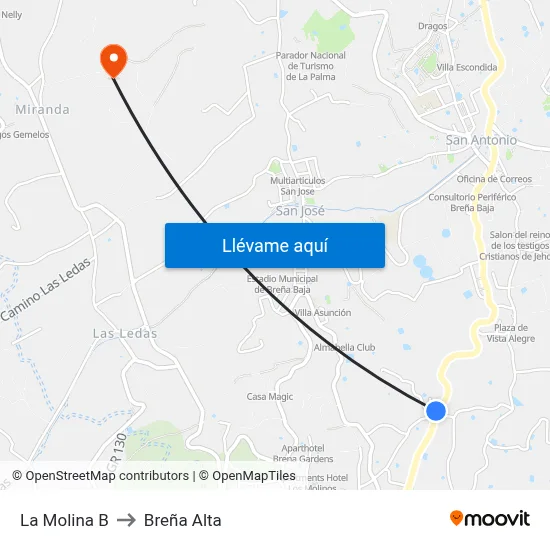 La Molina B to Breña Alta map