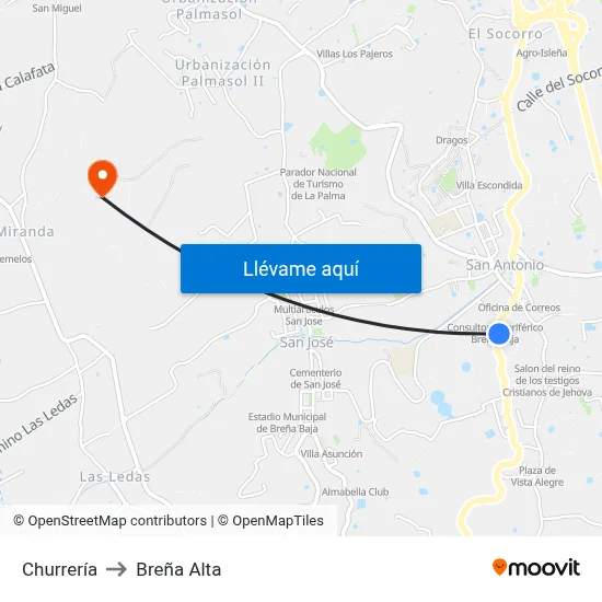 Churrería to Breña Alta map