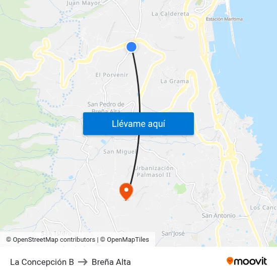 La Concepción B to Breña Alta map