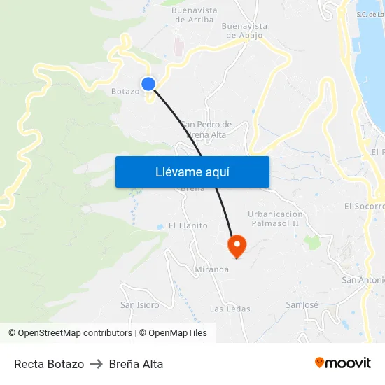 Recta Botazo to Breña Alta map