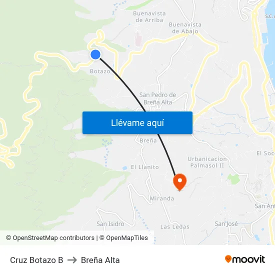 Cruz Botazo B to Breña Alta map