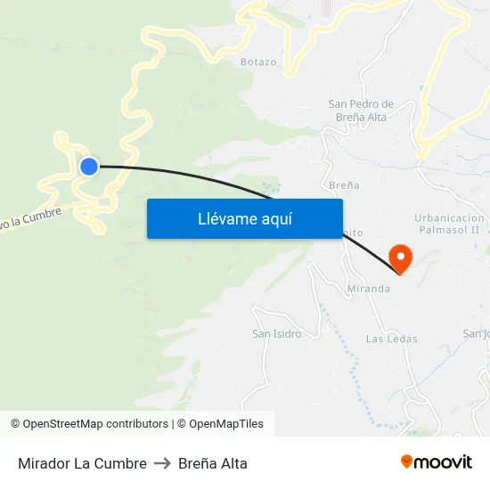 Mirador La Cumbre to Breña Alta map