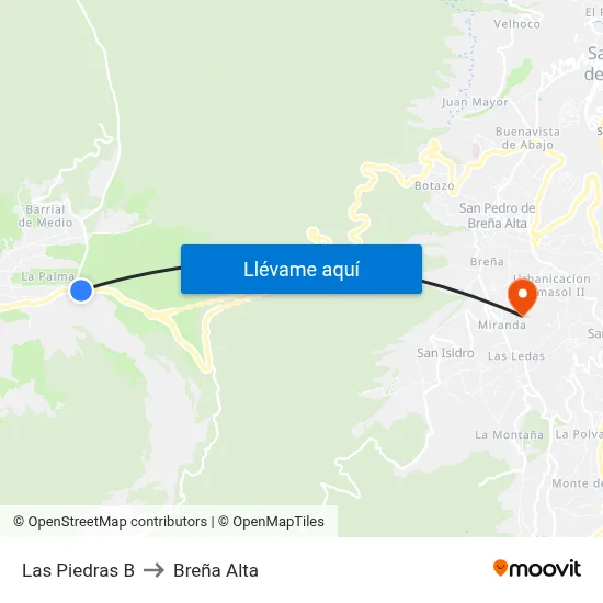 Las Piedras B to Breña Alta map