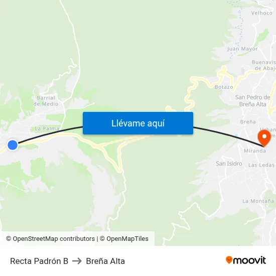 Recta Padrón B to Breña Alta map