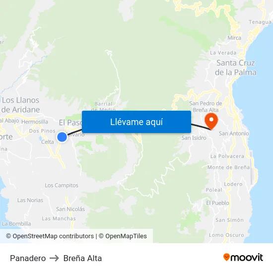 Panadero to Breña Alta map