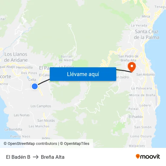 El Badén B to Breña Alta map