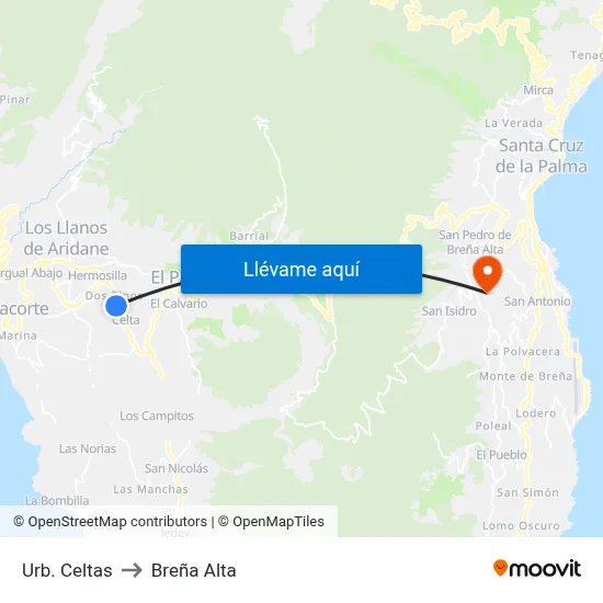 Urb. Celtas to Breña Alta map