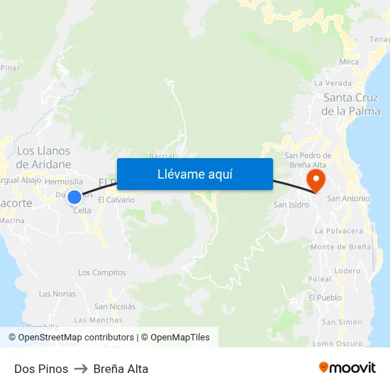 Dos Pinos to Breña Alta map