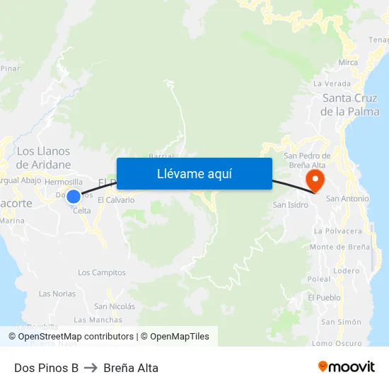 Dos Pinos B to Breña Alta map