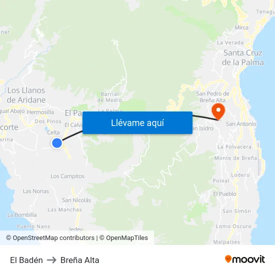 El Badén to Breña Alta map