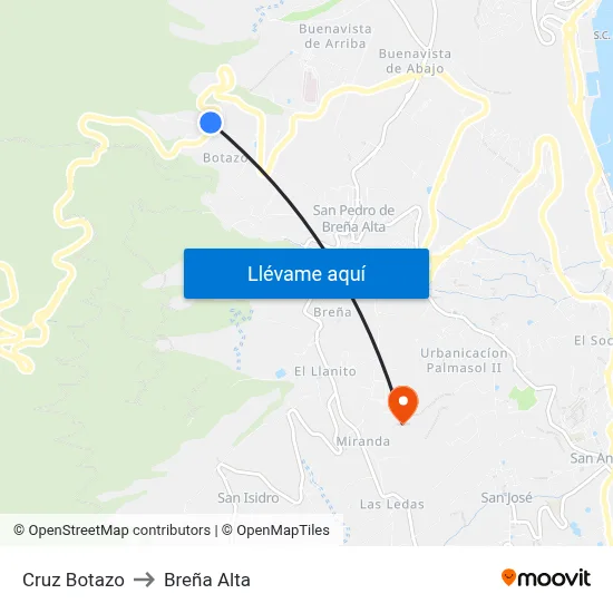 Cruz Botazo to Breña Alta map