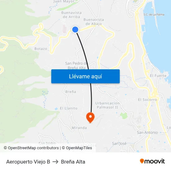 Aeropuerto Viejo B to Breña Alta map