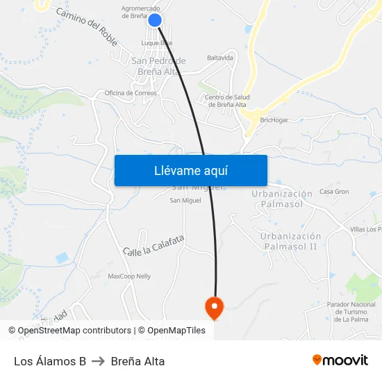 Los Álamos B to Breña Alta map