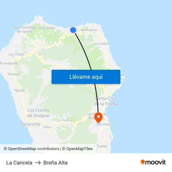 La Cancela to Breña Alta map