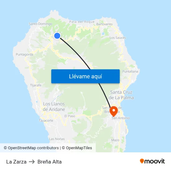 La Zarza to Breña Alta map