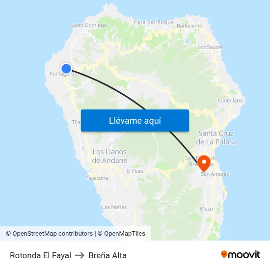 Rotonda El Fayal to Breña Alta map